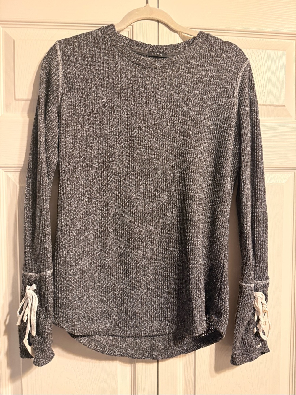 Avon Gray Ribbed Knit Long Sleeve Top with Lace-Up Cuffs